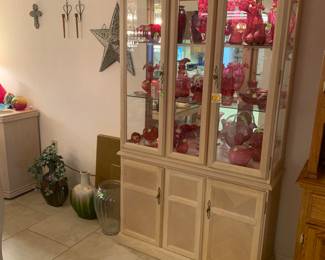 Cranberry glass and cabinet