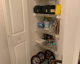 Collectors plates with cats on them, and utility items