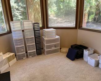more storage bins and plastic drawer sets