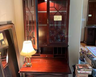 Jasper Cabinet Company lighted cherry secretary desk, gorgeous beveled glass doors - $400