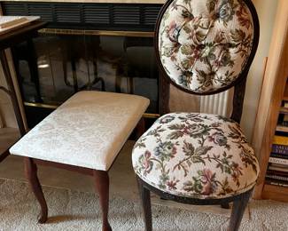 upholstered chair and bench