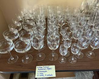 51 pieces total: 13 champagne, 12 wine, 15 water, 12 cordial