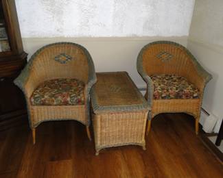 Wicker furniture, two chairs and a table, long rectangular table