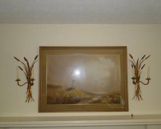 Brass on each side, wheat and candle pattern, hang on the wall