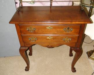 Wood side table, with brass rail back