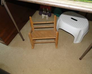 Child's rocking chair, and small step stool