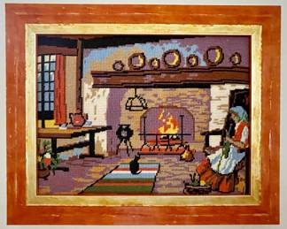 Guest Bed 1-
- "Crochet by the Fire" Needle Art in a fabulous Wild Orange and Yellow lacquer Cuatom Frame.