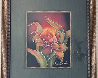 Guest Bed 1-
- Custom framed, Original Hawaiian Silk Resist Painting of a Ginger Flower
Signed: Kalalani