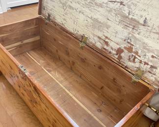 Guest Bed 1
Interior detail pic
- Antique Pine & Cedar lined Chest with Copper details. Empire feet