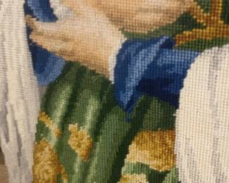 Exquisite Medici Woman. Fine Wool Needlepoint. Wood Frame and gilt.