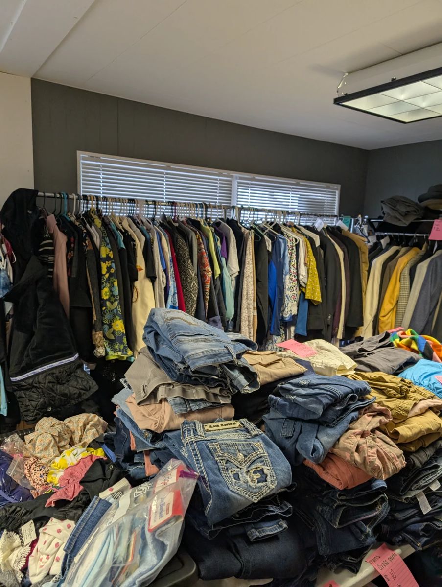 Lots of jeans and blouses