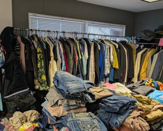 Lots of jeans and blouses