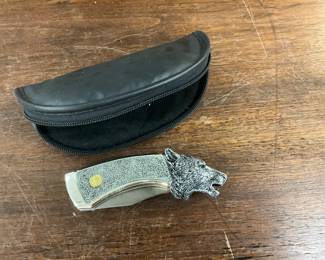 Franklin Mint Wolf Folding Knife & Case
