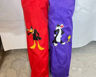 Looney Tunes Daffy Duck & Sylvester Cartoon Bags Red Purple Kid Folding Chairs with Drawstring Pouch