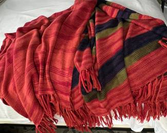 Two Vibrant Multi-Color Striped Throw Blankets - Soft Baby Alpaca Blend-