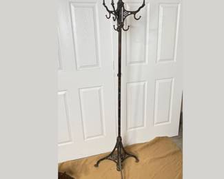 Antique Iron Coat Rack Stand with Floral Design with Several Hooks- 67" Tall