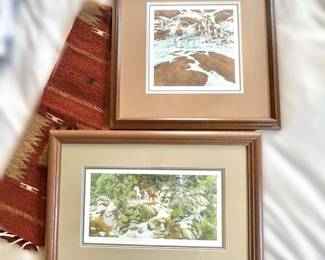 Framed Lithographic Artwork by Bev Doolittle "Pintos" & "The Forest Has Eyes" Plus a beautiful Rustic Wool Runner