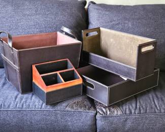 Assorted Home Storage Boxes and Remote Caddy in Leather-Look Style