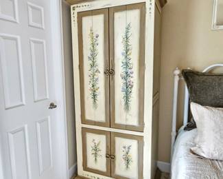 Habersham Hand Painted Armoire Cabinet by Quang Nguyen – Floral Art, 81”H x 34”W x 21”D – Signed 2007