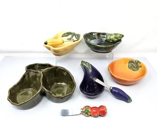 Assorted Condiment Dishes with Matching Knives from Williams Sonoma Plus Three Compartment Server