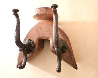 - Handcrafted Wooden Saddle Horn Robe Hook with Metal Accents, Rustic Home Decor