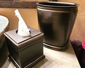 Elegant Black Tissue Box Holder and Waste Bin Set - Home Decor - Stylish Bath Accessories
