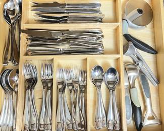 Complete Retroneu Stainless Steel Flatware Set for 12- Heavy Weight Symphony Pattern- Plus 12 pc. Cutlery Set - Crate & Barrel