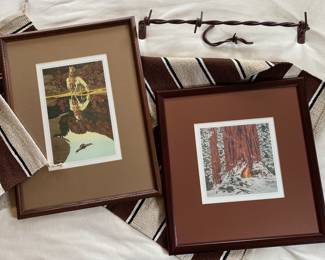 Framed Artwork by Bev Doolittle- Rustic Rug- Wall Hanger Set