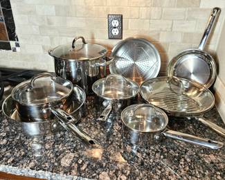 Set of Wolfgang Puck's Cafe Collection Solid 18/10 Stainless Steel Pots and Pans