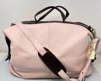 Genuine Leather Pink and Brown Travel Bag with Adjustable Strap - J. Jill