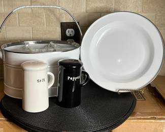 White Pottery Barn Partyware Stainless Steel Rim