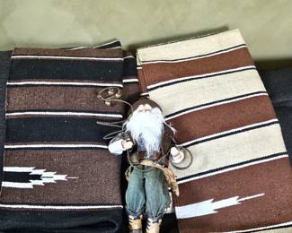 Vintage Western Decor Lot – 2 Wool Throw Blankets & 19” Cowboy Shelf Sitter Doll w/ Metal Lasso