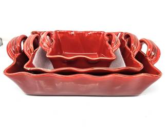 Ceramic Red Casserole Dishes Set of 3 Nesting Made in Italy - Like-New Condition
