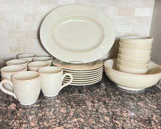 Ceramic Dinnerware Set- Made for Bloomingdale's - Glazed Beige Ceramic with Vintage Distressed Look