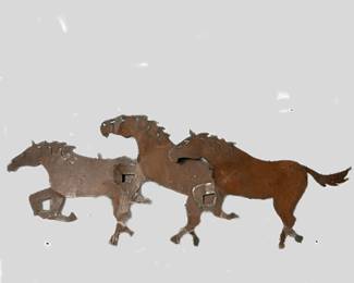 Vintage Metal Horse Wall Art Sculpture - Rustic Iron Horseheads Decor 55" Long!