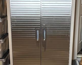 Metal Storage Cabinet on Wheels with Shelves, Silver Color, Rolling Garage Organizer