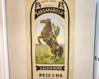Vintage Look Sarsaparilla Cactus Root Advertising Painting on Canvas Crystal Cordial Arizona - 30" x 60"