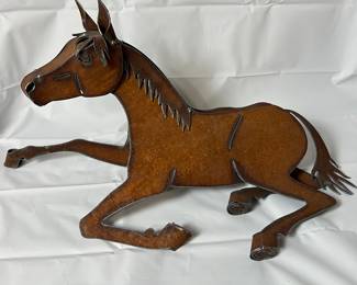 Rustic Metal Horse Decor Figurine – Brown Horse Sculpture 12"T x 24"L– Western Farm Art