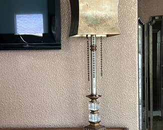 Vintage Style Table Lamp with Gold Shade, Crystal Accents, Decorative Base