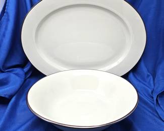NapaStyle Brand Large Serving Platter and Serving Bowl with Rough Brown Edge for a Western Feel
