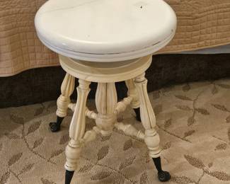 charming milk stool with white wooden top & cast iron legs