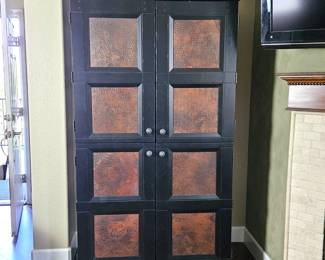 Liz Claiborne Home Armoire Cabinet – Black Wood Finish with Embossed Copper Panels – 79”H x 41”W x 22”D