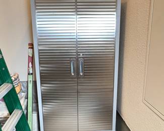 Metal Storage Cabinet on Wheels with Shelves, Silver Color, Rolling Garage Organizer