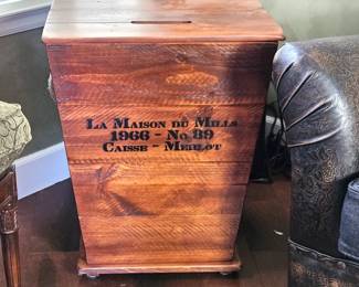 Vintage French Wine Crate Storage Box Table – La Maison du Mills 1966 Merlot – Rustic Wood Bin 22.5"x 27"