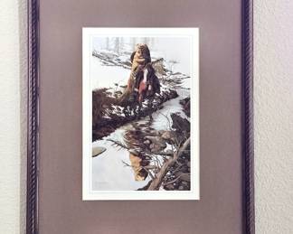 Bev Doolittle Framed Lithograph “The Forest Has Eyes” Native American Art 25x19 Matted Framed