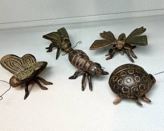 Vintage Style Iron Decorative Insect Figurines Set - Butterfly, Ladybug, Bee, and Moth