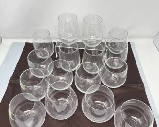 Four Riedel Crystal Wine Glasses (4.5” & 3.5”) Plus 12 more Stemless Wine Glasses in 2 sizes