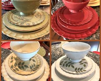 Tabletops Lifestyles Colorful Dinnerware Set - Bowls & Plates - Green, Red, Yellow, White - Leaf Design