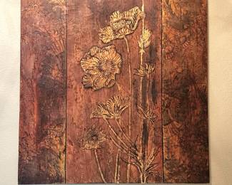 Large 40x40 Decorative Wall Art Floral Design Wood Look