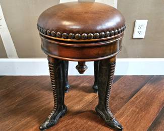Whimsical Victorian Boot Leg Stool – Leather Top Accent Seat Vintage-Style Furniture
